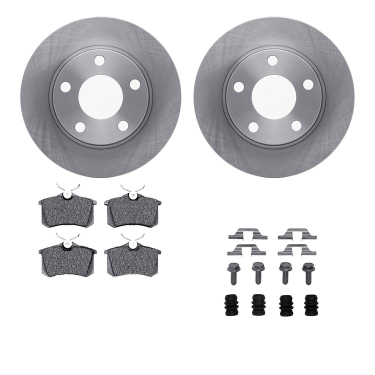 6612-73099 Brake Rotors w/5000 Euro Ceramic Brake Pads Kit with Hardware, 1999-2005 Audi/Volkswagen, Position: Rear