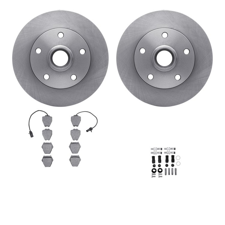 6612-73103 Brake Rotors w/5000 Euro Ceramic Brake Pads Kit with Hardware, 1999-2004 Audi/Volkswagen, Position: Front