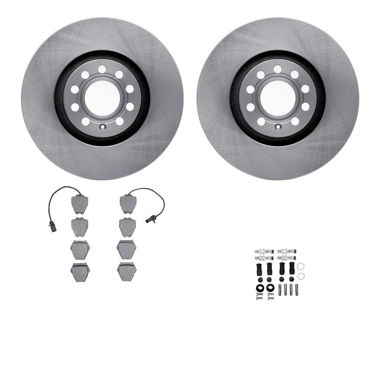 6612-73142 Brake Rotors w/5000 Euro Ceramic Brake Pads Kit with Hardware, 1999-2005 Audi/Volkswagen, Position: Front