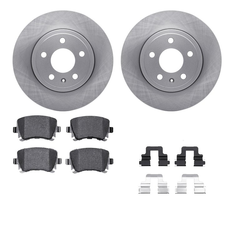 6612-73148 Brake Rotors w/5000 Euro Ceramic Brake Pads Kit with Hardware, 2000-2009 Audi/Volkswagen, Position: Rear