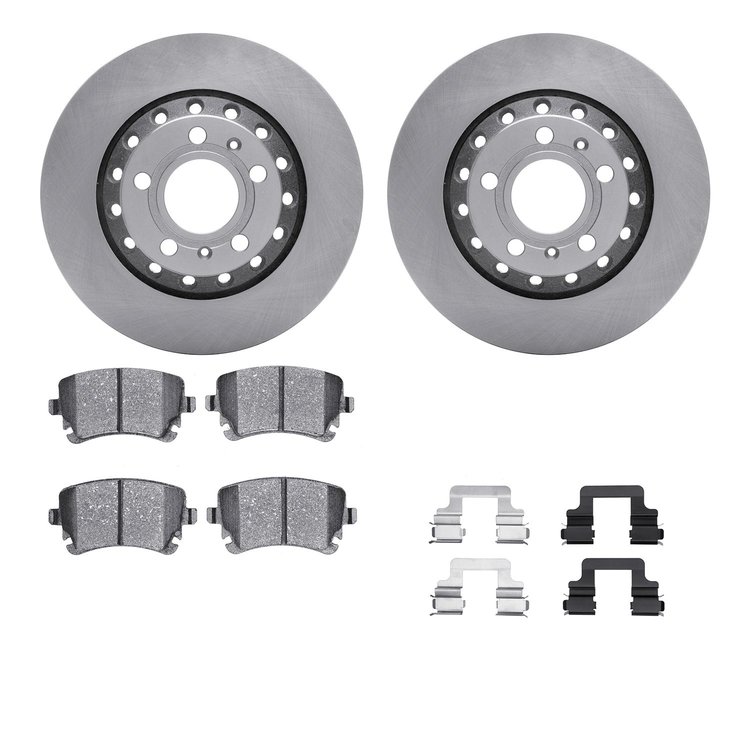 6612-73160 Brake Rotors w/5000 Euro Ceramic Brake Pads Kit with Hardware, 2004-2010 Audi/Volkswagen, Position: Rear