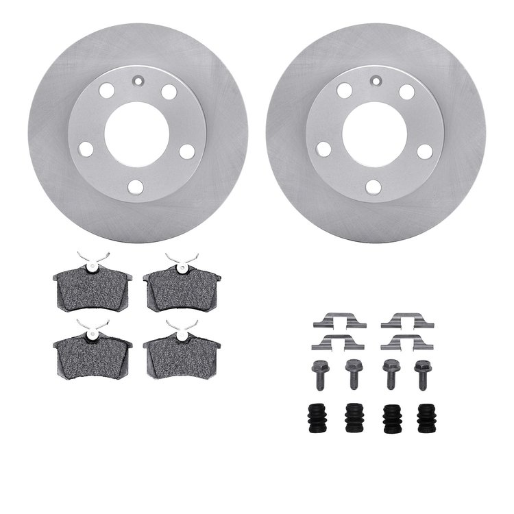 6612-73172 Brake Rotors w/5000 Euro Ceramic Brake Pads Kit with Hardware, 2002-2006 Audi/Volkswagen, Position: Rear