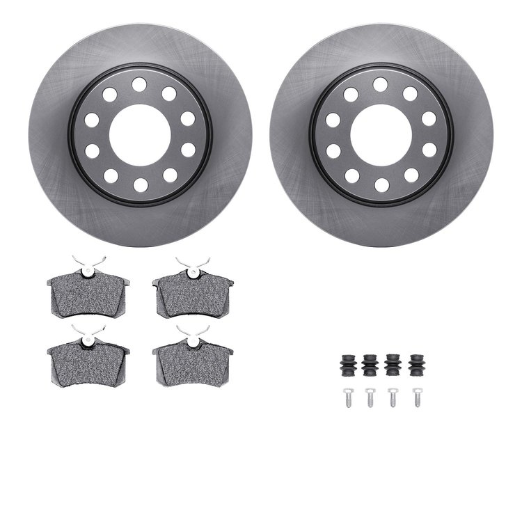 6612-73180 Brake Rotors w/5000 Euro Ceramic Brake Pads Kit with Hardware, 2000-2008 Audi/Volkswagen, Position: Rear