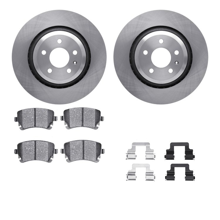 6612-73193 Brake Rotors w/5000 Euro Ceramic Brake Pads Kit with Hardware, 2007-2011 Audi/Volkswagen, Position: Rear