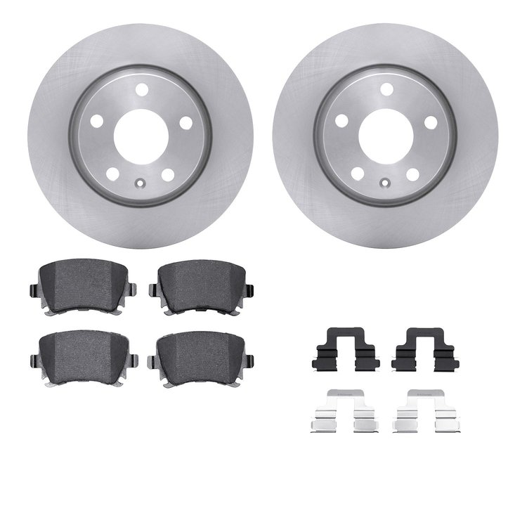 6612-73201 Brake Rotors w/5000 Euro Ceramic Brake Pads Kit with Hardware, 2008-2015 Audi/Volkswagen, Position: Rear