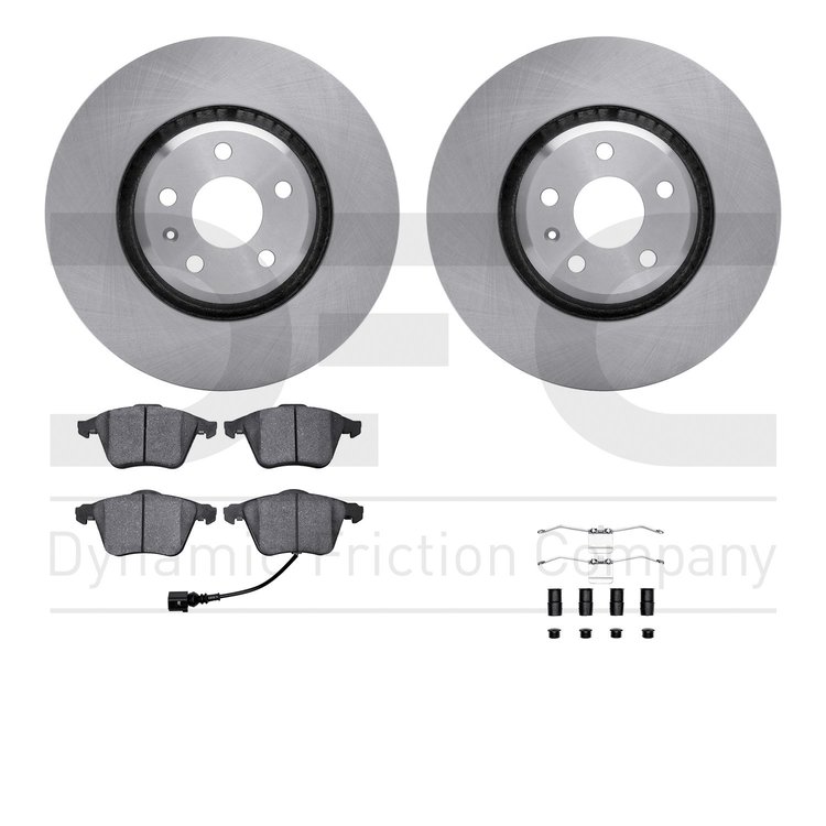 6612-73205 Brake Rotors w/5000 Euro Ceramic Brake Pads Kit with Hardware, 2008-2011 Audi/Volkswagen, Position: Front