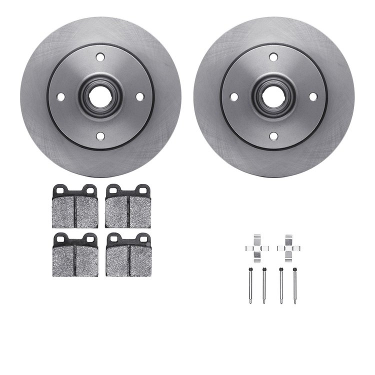 6612-74007 Brake Rotors w/5000 Euro Ceramic Brake Pads Kit with Hardware, 1965-1972 Audi/Volkswagen, Position: Front