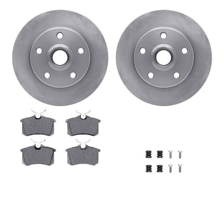 6612-74042 Brake Rotors w/5000 Euro Ceramic Brake Pads Kit with Hardware, 1994-1998 Audi/Volkswagen, Position: Rear