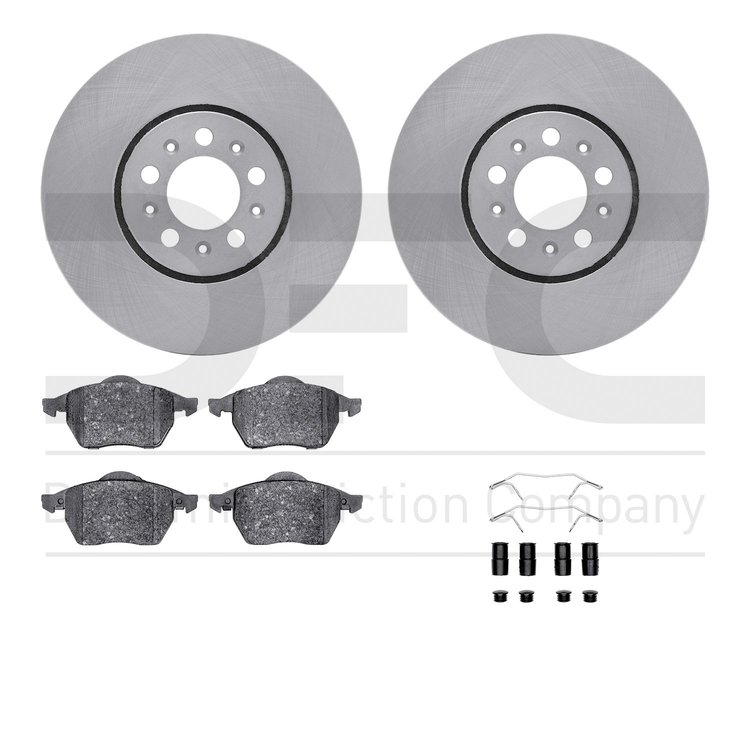 6612-74070 Brake Rotors w/5000 Euro Ceramic Brake Pads Kit with Hardware, 1996-1998 Audi/Volkswagen, Position: Front