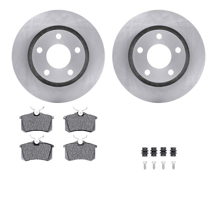 6612-74115 Brake Rotors w/5000 Euro Ceramic Brake Pads Kit with Hardware, 1999-2004 Audi/Volkswagen, Position: Rear