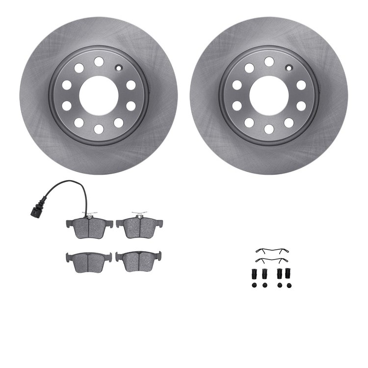 6612-74162 Brake Rotors w/5000 Euro Ceramic Brake Pads Kit with Hardware, 2015-2021 Audi/Volkswagen, Position: Rear