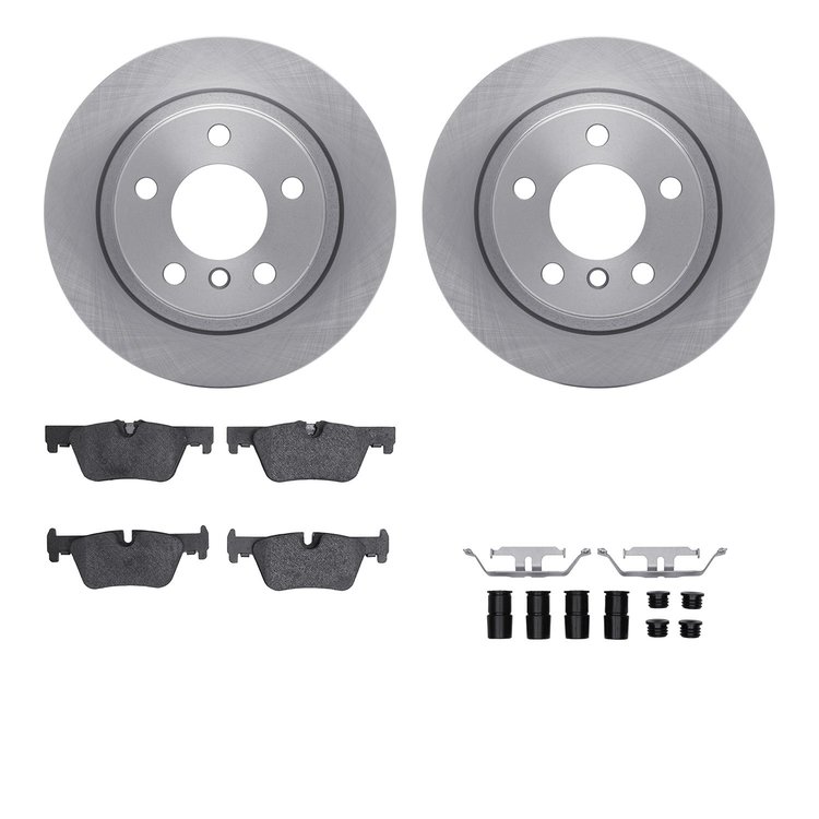 6612-92023 Brake Rotors w/5000 Euro Ceramic Brake Pads Kit with Hardware, 2012-2018 BMW, Position: Rear