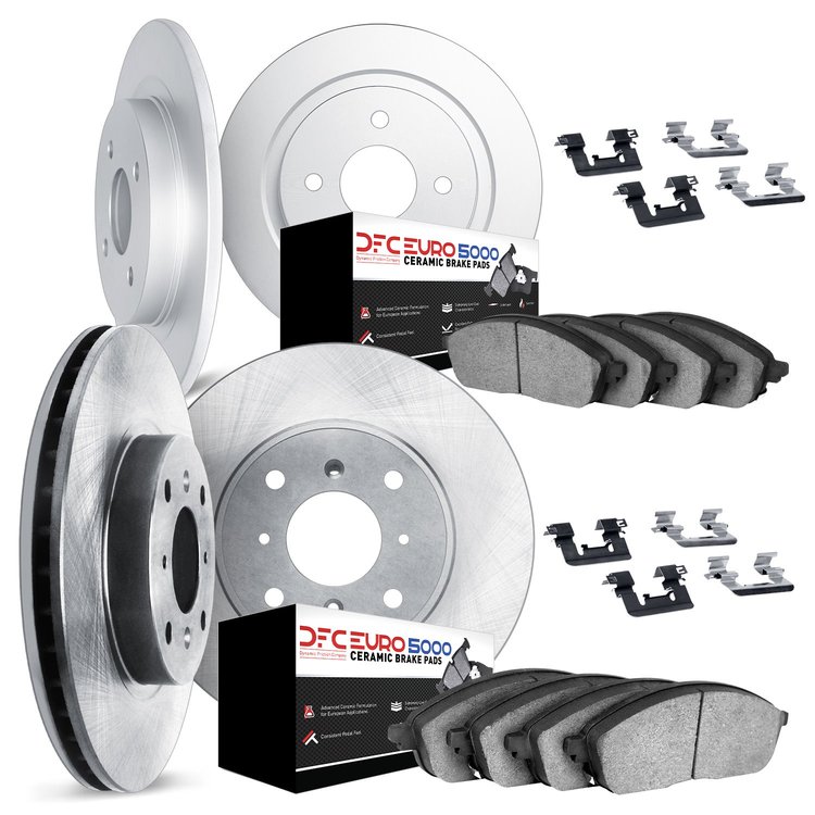 6614-20000 Brake Rotors w/5000 Euro Ceramic Brake Pads Kit with Hardware, 1973-1987 Jaguar, Position: Front and Rear