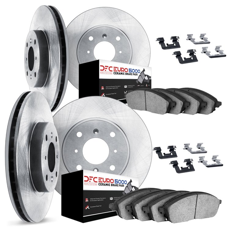 6614-56000 Brake Rotors w/5000 Euro Ceramic Brake Pads Kit with Hardware, 1995-2000 Ford/Lincoln/Mercury/Mazda, Position: Front