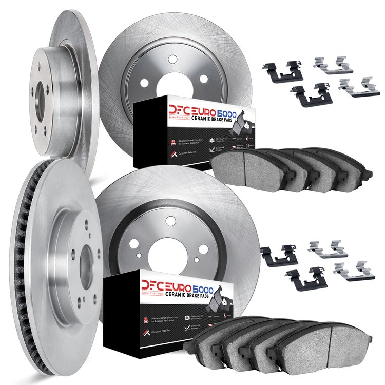 6614-73006 Brake Rotors w/5000 Euro Ceramic Brake Pads Kit with Hardware, 1980-1983 Audi/Volkswagen, Position: Front and Rear