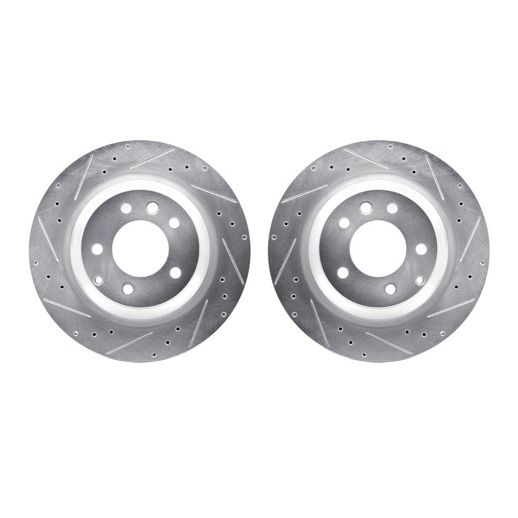 7002-02044 Drilled/Slotted Brake Rotors [Silver], 2005-2018 Multiple Makes/Models, Position: Rear