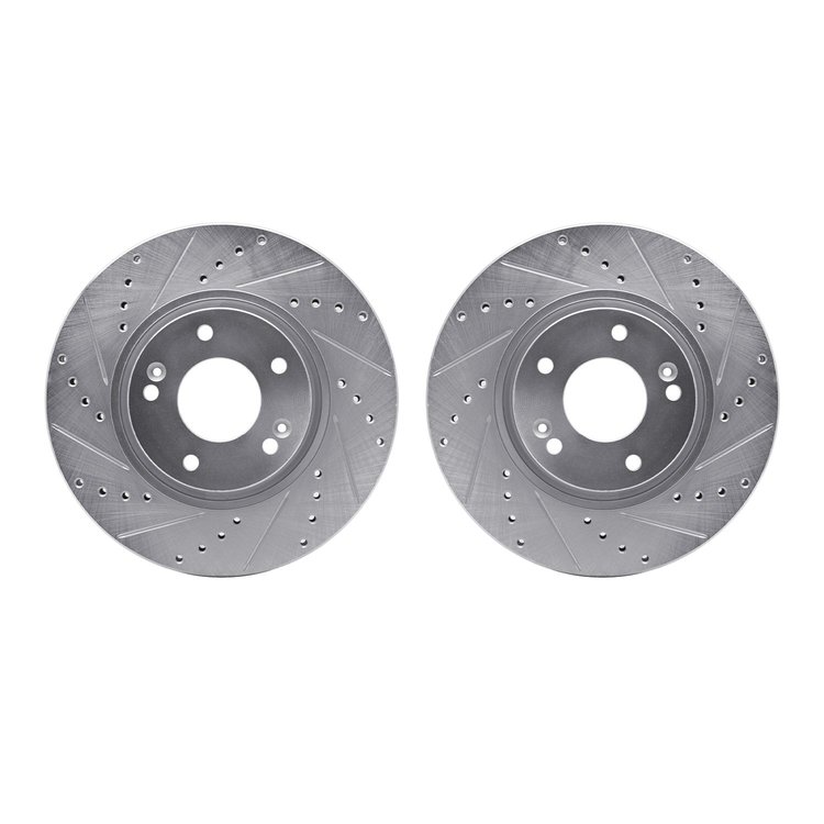 7002-03011 Drilled/Slotted Brake Rotors [Silver], 2005-2019 Kia/Hyundai/Genesis, Position: Front