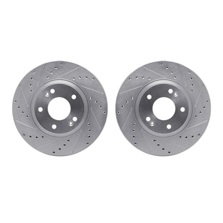 7002-03025 Drilled/Slotted Brake Rotors [Silver], 2010-2013 Kia/Hyundai/Genesis, Position: Front