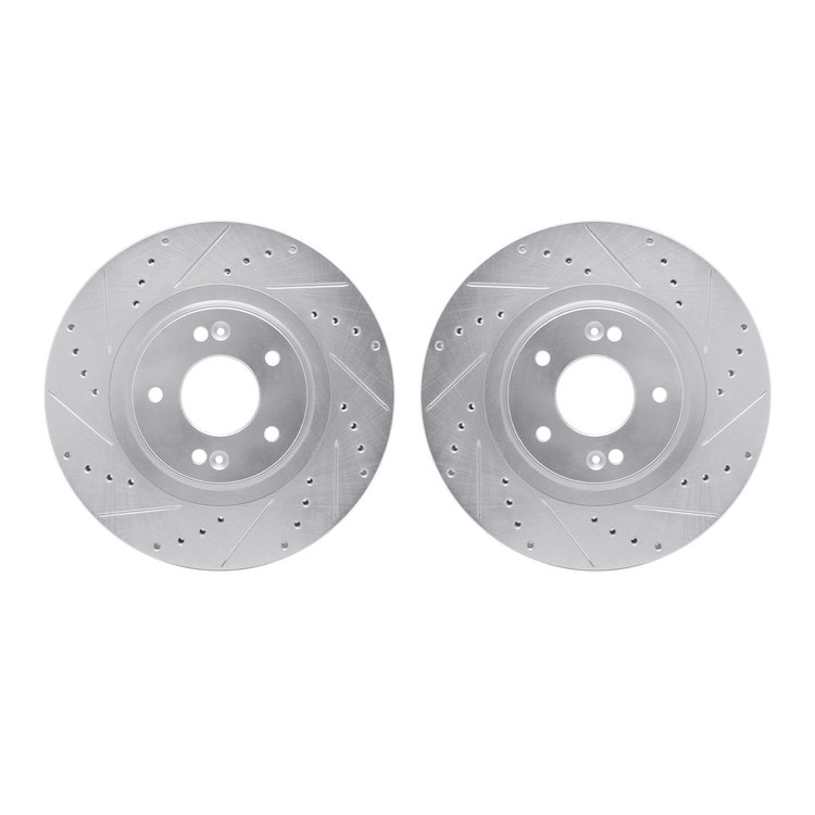 7002-03026 Drilled/Slotted Brake Rotors [Silver], 2013-2020 Kia/Hyundai/Genesis, Position: Front