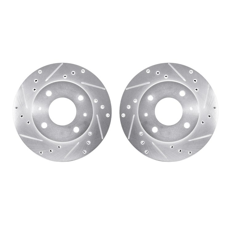 7002-03027 Drilled/Slotted Brake Rotors [Silver], 1989-1998 Kia/Hyundai/Genesis, Position: Front