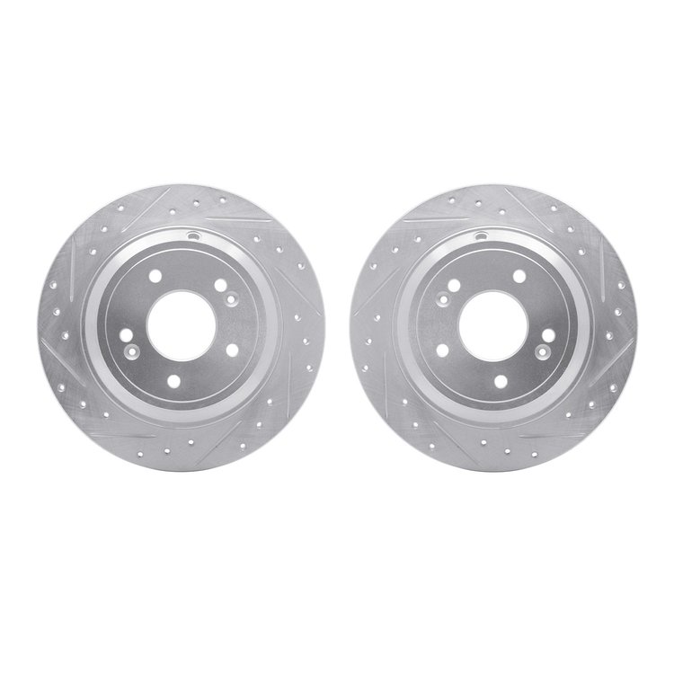 7002-03036 Drilled/Slotted Brake Rotors [Silver], 2009-2020 Kia/Hyundai/Genesis, Position: Rear