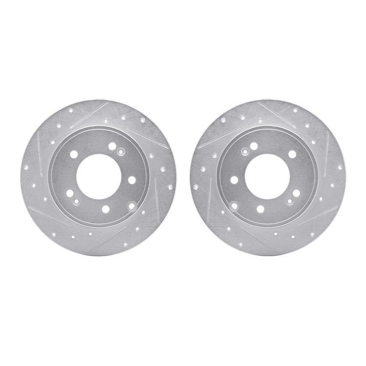 7002-03039 Drilled/Slotted Brake Rotors [Silver], 2005-2020 Kia/Hyundai/Genesis, Position: Rear