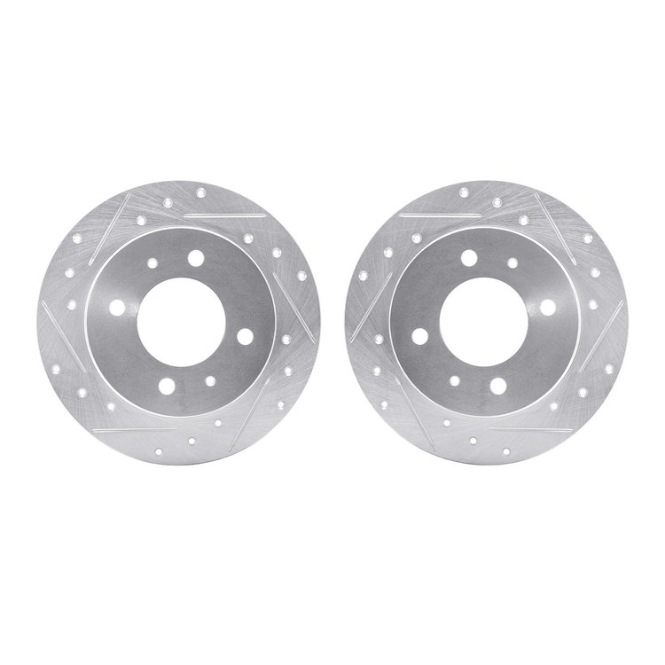 7002-03041 Drilled/Slotted Brake Rotors [Silver], 1997-2006 Kia/Hyundai/Genesis, Position: Rear