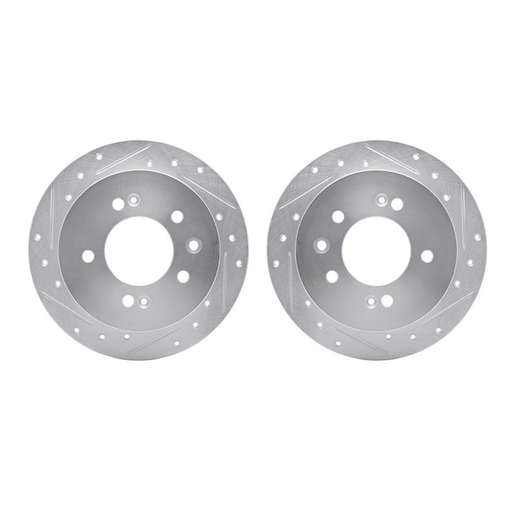 7002-03042 Drilled/Slotted Brake Rotors [Silver], 2007-2010 Kia/Hyundai/Genesis, Position: Rear