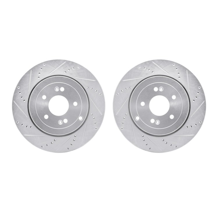 7002-03046 Drilled/Slotted Brake Rotors [Silver], 2010-2016 Kia/Hyundai/Genesis, Position: Rear