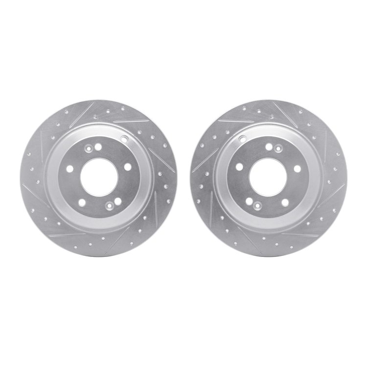 7002-03047 Drilled/Slotted Brake Rotors [Silver], 2010-2016 Kia/Hyundai/Genesis, Position: Rear