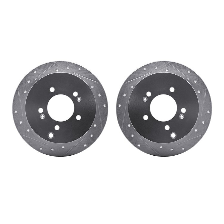 7002-03051 Drilled/Slotted Brake Rotors [Silver], 2001-2016 Kia/Hyundai/Genesis, Position: Rear