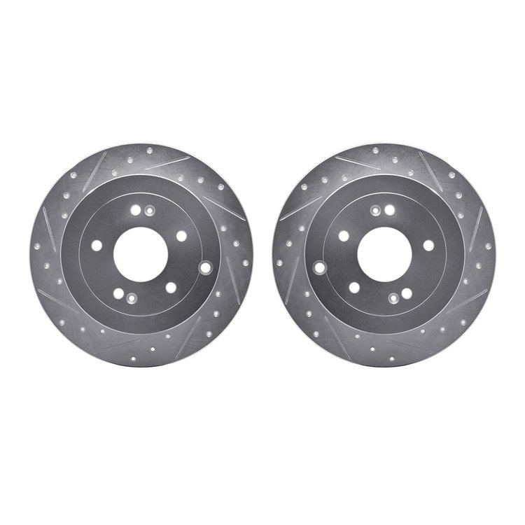 7002-03052 Drilled/Slotted Brake Rotors [Silver], 2007-2009 Kia/Hyundai/Genesis, Position: Rear
