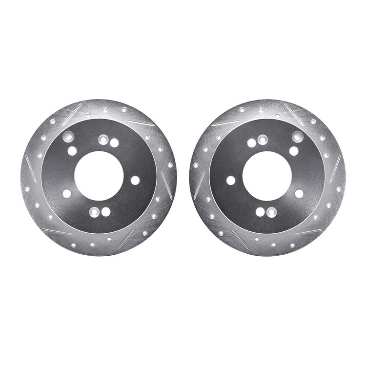 7002-03057 Drilled/Slotted Brake Rotors [Silver], 2001-2010 Kia/Hyundai/Genesis, Position: Rear