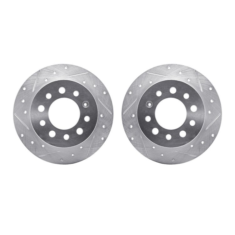 7002-03058 Drilled/Slotted Brake Rotors [Silver], 2003-2008 Kia/Hyundai/Genesis, Position: Rear
