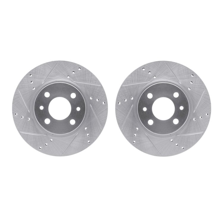 7002-07001 Drilled/Slotted Brake Rotors [Silver], 2009-2019 Mopar, Position: Front
