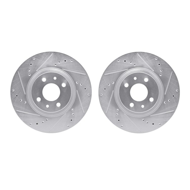 7002-07002 Drilled/Slotted Brake Rotors [Silver], 2012-2019 Mopar, Position: Front
