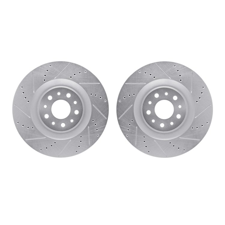 7002-07003 Drilled/Slotted Brake Rotors [Silver], 2014-2019 Mopar, Position: Front