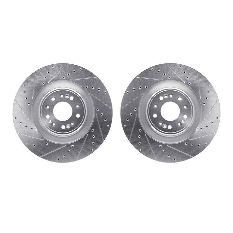 7002-10000 Drilled/Slotted Brake Rotors [Silver], Fits Select Kia/Hyundai/Genesis, Position: Front
