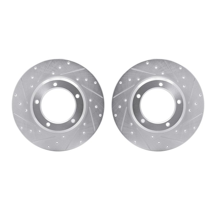7002-11001 Drilled/Slotted Brake Rotors [Silver], 1974-1999 Land Rover, Position: Front