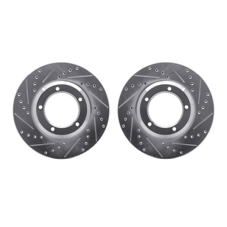 7002-11002 Drilled/Slotted Brake Rotors [Silver], 1990-2016 Land Rover, Position: Front