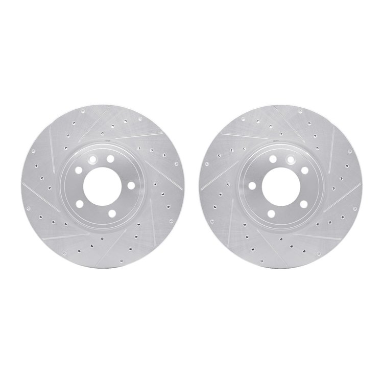 7002-11005 Drilled/Slotted Brake Rotors [Silver], 2018-2020 Land Rover, Position: Front