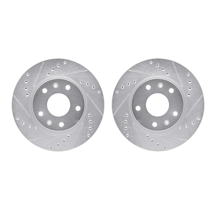7002-11008 Drilled/Slotted Brake Rotors [Silver], 2002-2005 Land Rover, Position: Front