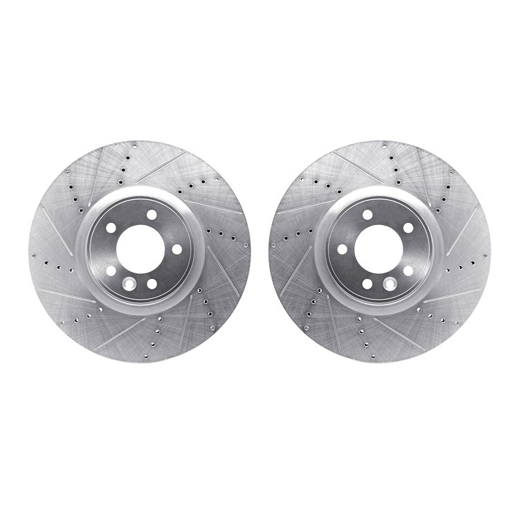 7002-11016 Drilled/Slotted Brake Rotors [Silver], 2010-2017 Land Rover, Position: Front
