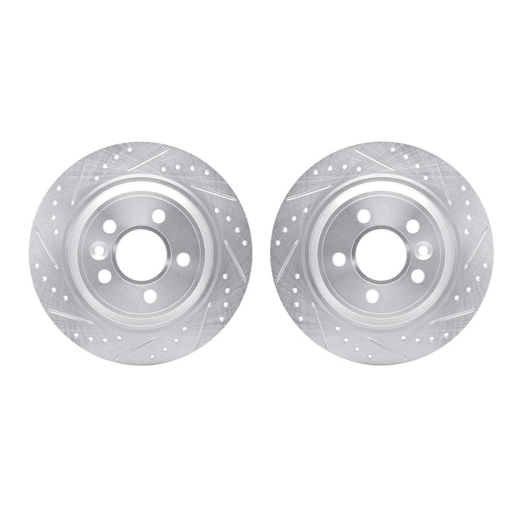 7002-11018 Drilled/Slotted Brake Rotors [Silver], 2009-2015 Multiple Makes/Models, Position: Rear