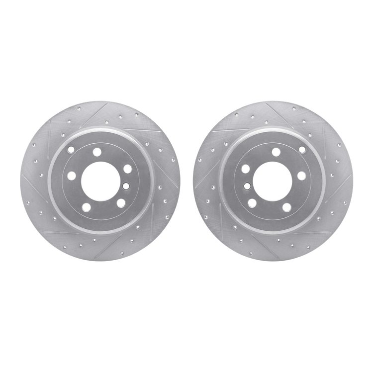 7002-11030 Drilled/Slotted Brake Rotors [Silver], 2003-2005 Land Rover, Position: Rear