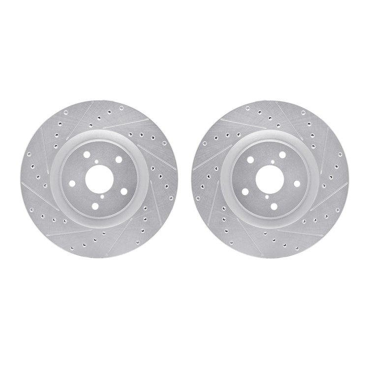 7002-13003 Drilled/Slotted Brake Rotors [Silver], Fits Select Subaru, Position: Front