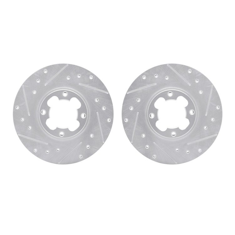 7002-13019 Drilled/Slotted Brake Rotors [Silver], 1989-1994 Subaru, Position: Front