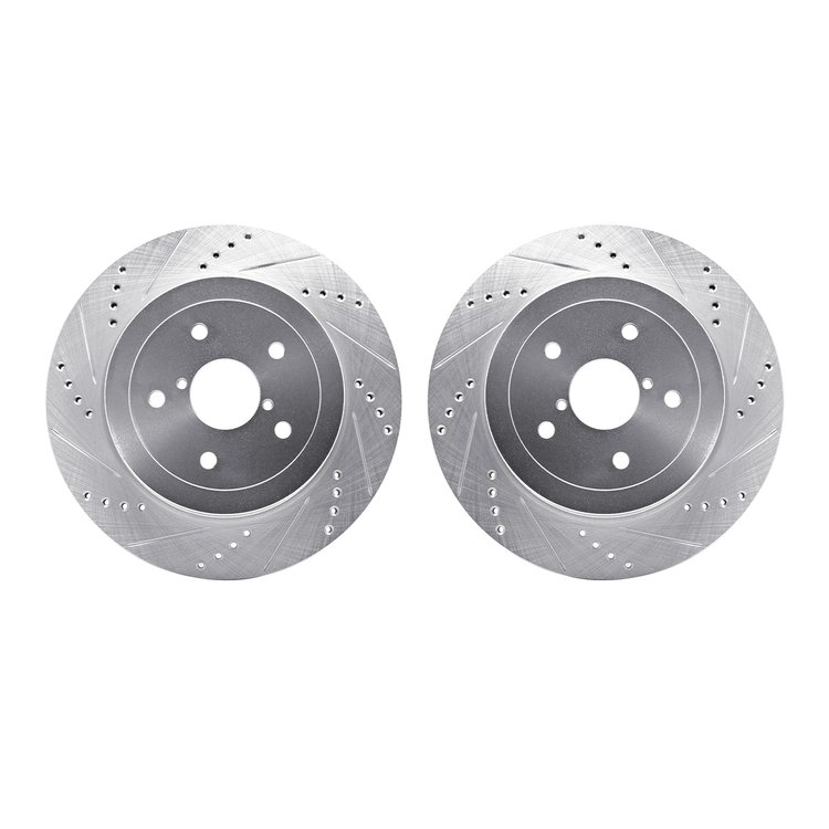7002-13038 Drilled/Slotted Brake Rotors [Silver], 2005-2007 Subaru, Position: Rear