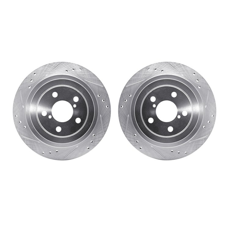 7002-13039 Drilled/Slotted Brake Rotors [Silver], 2005-2009 Subaru, Position: Rear