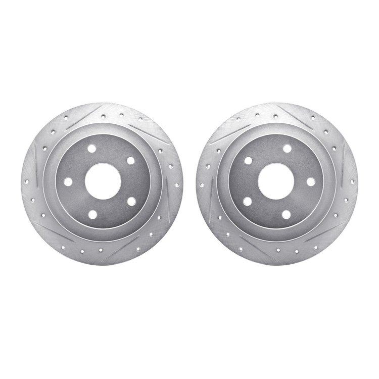7002-13044 Drilled/Slotted Brake Rotors [Silver], 1992-1997 Subaru, Position: Rear